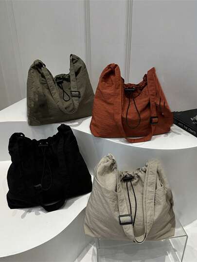 女士可转换斜挎包 - 大容量尼龙手提包，配有可调节肩带和抽绳封口，涤纶衬里，有多种颜色可供选择，适合工作、旅行和休闲外出。