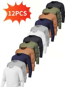 Paquete de 6/12 camisetas de manga larga para hombre, secado rápido, absorbe la humedad, atléticas, correr, gimnasio, entrenamiento - 12 piezas - Ver 1