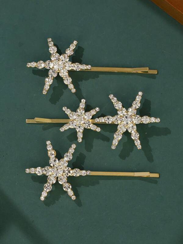 3pcs/Set Minimalist Rhinestone Hair Clips, Unique Design Hair Accessories, Versatile For Kids