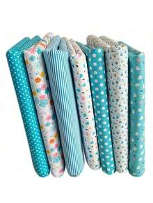 7pcs Blue Floral & Polka Dot Craft Fabric Bundle - 10" X 10" Squares For DIY Sewing, Scrapbooking, And Quilting, Hand Wash Only, Sewing Supplies Accessories - 藍色 - 查看 4
