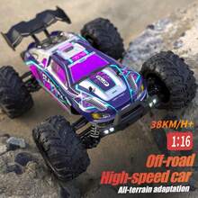 1:16 Scale Remote Control Monster Truck - High Speed Racing Car Over 38 Km/H - (Blue/Purple) - Alloy Off-Road Truck With LED Lights, Battery And Waterproof Function - Adult High Speed Racing Car Toy, Gift For Birthday, Christmas, Holiday And New Year
