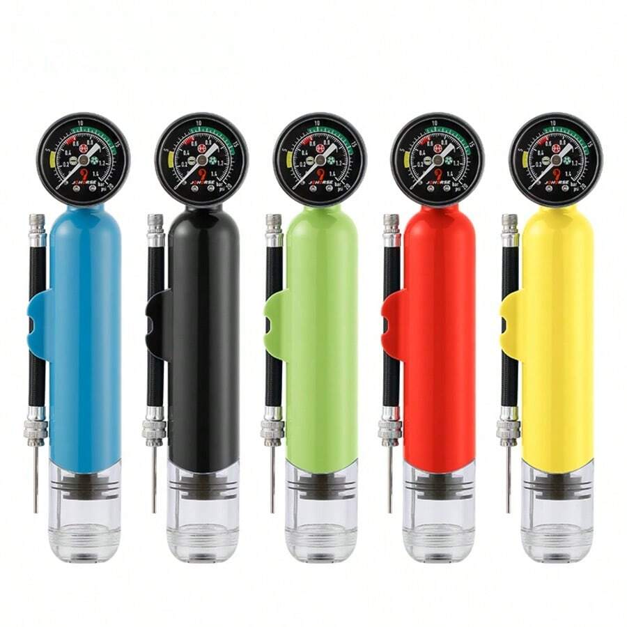 1 pieza Inflador con manómetro de presión de aire, inflador de baloncesto, inflador de aros de natación de plástico, herramienta portátil para inflar pelotas