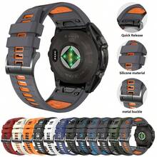 Dây đeo đồng hồ Quick Fit 22/20/26mm tương thích với Garmin Tactix 8 47/51mm/Descent G2/Mk3/Mk3i 43/51mm/Enduro 3/2/Fenix8 47/51/43mm/Fenix E/7/7x/7s/5S/5/5X Plus/6S/6/6XPro, Dây đeo đồng hồ thể thao bằng silicon mềm cho Forerunner 965/Quatix 7/7pro/Epix Pro 42MM - A - Xem 2