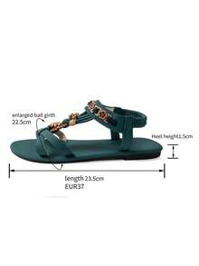 Women's Wide Flat Sandals, Fashion Bohemian Retro Style Sandals, Lightweight Luxury Comfortable Sandals, Versatile Sexy Sandals, Suitable For Party, Outdoor, Beach And Casual Wear Wide Fit,Travel Essentials For Summer - Dark Green - View 8