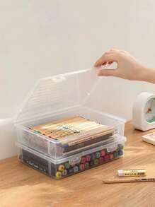 1/2/3pcs Transparent Plastic File Storage Boxes With Lids, A4 Size, Multi-Purpose Desk Organizer For Documents And Magazines, Rectangular Office Supplies Holder, Document Storage Box, Storage File Boxes,For School Supplies,Back To School