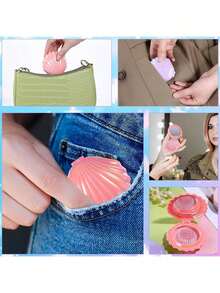 1 件闪亮金属可折叠旅行发刷带镜子，便携式贝壳形按摩紧凑梳 - 男女通用小口袋发刷（迷你旅行必备），美发套装，美发工具套装，发饰，美发工具 - 彩色 - 查看 7