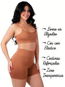 Work Fitness Kit 2 Set Bare Back Top With Cross Straps And Bermuda Shorts Basic Premium - Gray and Caramel - View 2