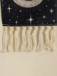 半幅手工编织流苏星空挂毯，波西米亚风格，日月星辰图案，黑色横幅，灵性占星装饰，唯美墙面艺术，适用于客厅、家居、卧室、房间、墙面、办公室、宿舍、冥想空间 - 彩色 - 查看 10