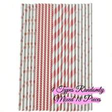 粉色和白色条纹纸吸管（1 支，25 支），心形，情人节、圣诞节、生日、新年、派对装饰用品、学校用品的一次性饮用吸管