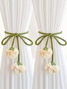 2 件花卉窗帘绑带，配优雅装饰窗帘绳，绿色长绳花卉图案，家居和办公室窗帘杆配件，美观时尚的家居装饰 - 彩色 - 查看 4