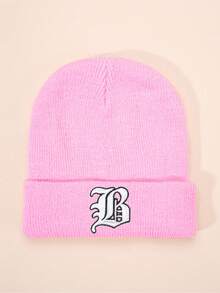 1 件哥特式 26 个英文字母刺绣儿童针织帽，男孩女孩户外休闲冬季保暖寒冷天气帽，适合日常穿着和服装 - 粉色 - 查看 48