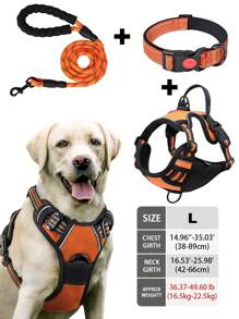 High Reflective Dog Harness Leash Collar Set, Adjustable Padded Dog Vest, Reflective Non-Obstructive Pet Oxford Vest With Front & Back Easy Control Handles, Comfortable, No-Choke Design Pet Vest Leash Collar Set - Ideal Choice For Outdoor Adventure, Multiple Sizes - Suitable For Small, Medium And Large Pets (If In Doubt Between 2 Sizes, Opt For The Larger Size As It Can Be Adjusted)