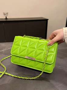 Fashion Solid Color Embossed Chain Shoulder Bag, Stylish Shoulder Crossbody Handbag For Women, Portable Tote Bag - Mint Green - View 6