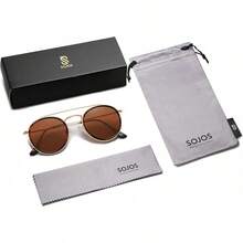 Gafas de sol redondas polarizadas retro vintage para mujeres y hombres, pequeñas, con doble puente, modelo SJ1104 - Tortuga/Marrón - Ver 5