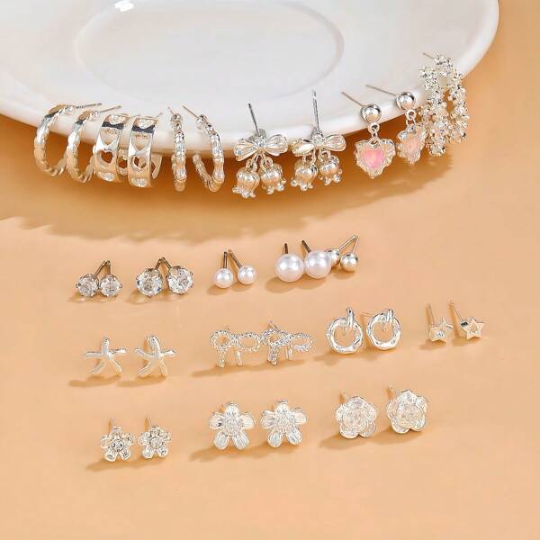 6 pièces/set Boucles d'oreilles clous minimalistes en forme de C, ensemble de boucles d'oreilles hebdomadaire pour femmes, convient pour les tenues de vacances