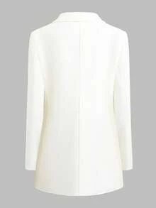 女士休闲缺口领宽肩单排扣长袖宽松白色羊毛西装外套 - 白色 - 查看 2