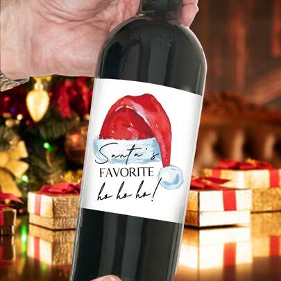 4pcs, Funny Joke Happily Wine Bottle Label, Santa Champagne Bottle Stickers, Christmas Funny Novelty Bottle Labels, Wine Bottle Label Sticker, For Party Decoration, Creative Gift For Friends, Family Christmas Christmas Decorations Christmas Pajamas Christmas Gifts Christmas Decor