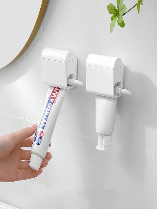 1pc Wall Mounted Manual Toothpaste Dispenser Organizer, White Home Bathroom Decor Fall Decor Back To School
