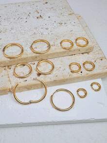 1 Pair Stainless Steel Earrings, Unisex, Stackable, Cartilage Hoop, Hinged Earrings, Small Earring Set, Suitable For Girls - Gold - View 6