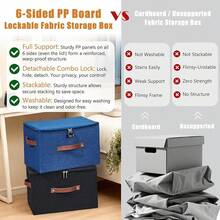 Storage Bins Boxes With Zipper Lid Combination Lock PU Leather Handles Cotton Linen Fabric Lidded Lockable Baskets Foldable Washable Closet Shelf Organizer Container (Light Green, Large)Halloween - 黑色 - 查看 4