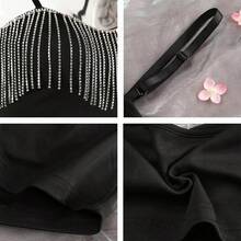 Camisola de corsé corta con borlas de diamantes de imitación para mujer, camisola sexy de color liso, sin espalda y a la moda - Negro - Ver 7
