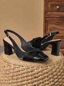 1 Pair Women's Closed Toe Sandals, New Summer Shallow Fairy Style Backless High Heel Shoes