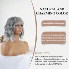 Ombre Gray Wig Toppers For Thinning Curly Hair Toppers For Women With Bangs Heat Friendly Hairpiece For Women,Synthetic Topper For Thin Hair, Daily Wear Short Style, Natural Coverage - 1B/gray - 查看 5