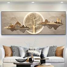 1 北欧奢华现代简约帆布艺术 - 金色月亮和树木山景，无框墙面装饰，适用于客厅、卧室或宿舍，自然风格设计，客厅装饰 | 现代装饰 | 优雅墙饰，美观的房间装饰 - 彩色 - 查看 6