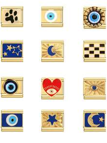 Stylish DIY Modular Kit, Punk Graffiti Pattern Evil Eye - Moon, Star, Heart Stainless Steel Bracelet Modules, Fashionable And Versatile, Suitable For DIY Jewelry Making, Create Personalized Jewelry Accessories, Unisex, Great Gift Idea - Hip-hop Punk Style - View 12