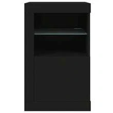 Larryhot Gabinete auxiliar con luces  de madera de ingeniería negra, hermoso y práctico, ideal para almacenamiento y decoración del hogar. - Negro - Ver 7