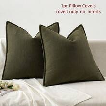 1 chiếc (Không có ruột gối) Vỏ gối ôm họa tiết xương cá jacquard nhung màu trơn, thích hợp cho mọi mùa, gối trang trí ghế sofa, gối tựa lưng giường, quán cà phê, đồ nội thất mềm mại kiểu nông trại - Màu xanh lá cây đậm - Xem 2