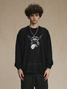 Tiny Spark 杜宾犬图案黑色长袖T恤 - 黑色 - 查看 4
