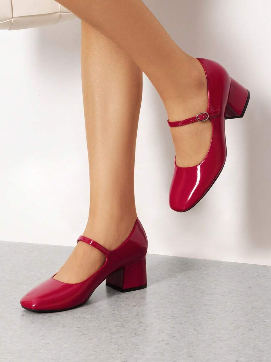 Women's Mary Jane Pumps Low Heel Dress Shoes Closed Round Toe Comfortable Wedding, Office, Party & Casual Work Shoes - 紅色 - 查看 1