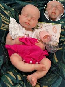 18-Inch Lifelike Sleeping Reborn Baby Girl Doll With Openable Mouth, Full Body Soft Silicone, 3D Painted Skin & Bald Details, Waterproof, Flexible, Includes Rooted Hair & Clothes - Perfect Gifts - Multicolor - View 13