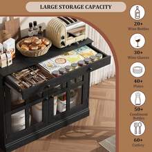 Dragonpad 35.4" Sideboard Buffet Cabinets With Glass Door, Buffet Cabinet With Storage, White&Brown Sideboard Cabinet With Drawer, Modern Buffets & Sideboards For Dining Room, Kitchen - 黑色 - 查看 3