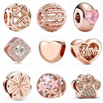 1 件玫瑰金系列心形、妈妈、花朵、无限、圆形珠串吊坠，适合原创手链和项链的 DIY 装饰