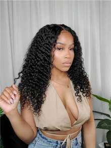 Half Wig Human Hair Jerry Curl 3 In 1 Wigs Beginner Friendly Flip Over Drawstring Glueless Wig Ready To Go Seamless Clip In Wigs Natural Black Color 16 Inch - Natural Black - View 1