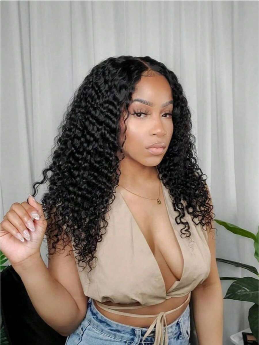 Half Wig Human Hair Jerry Curl 3 In 1 Wigs Beginner Friendly Flip Over Drawstring Glueless Wig Ready To Go Seamless Clip In Wigs Natural Black Color 16 Inch - Natural Black - View 1