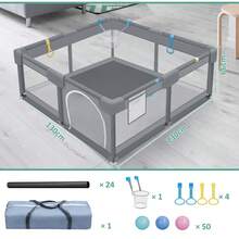 LILIIN Gray Playpen Baby Playpen 130x130cm/150x180cm Barrier With Breathable Net, 30 Balls/50 Balls, Mini Basket, Playground Crawling Gate For Children - 130x130cm-灰色 - 查看 2