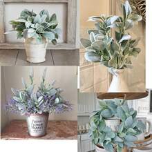 Lambs Ear Stems  Artificial Flocked Lambs Ear Leaves Faux Greenery Stems For DIY Garlands Wreath Wedding Bouquet Centerpiece Home Decoration - 綠色 - 查看 4