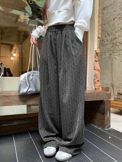 韩版心形休闲裤，秋冬新款宽松设计小众阔腿裤女