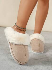 1 par de pantuflas suaves y esponjosas para mujer, con suela gruesa para usar en interiores en otoño/invierno, zapatos de piel