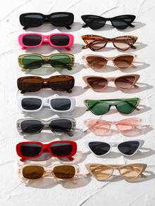 16 件女士塑料矩形镜框 Y2K 时尚眼镜，适合日常装饰、服装配饰 - 彩色 - 查看 1
