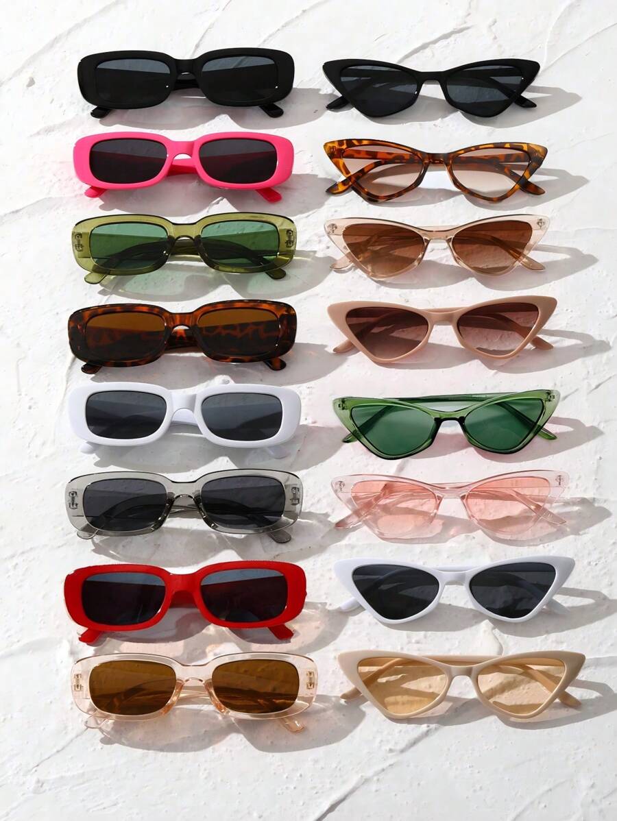 16 件女士塑料矩形镜框 Y2K 时尚眼镜，适合日常装饰、服装配饰 - 彩色 - 查看 1