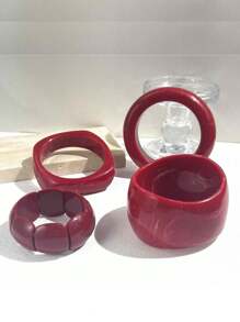 1 Peça Pulseira de Resina Vermelha Vintage, Bracelete Geométrico Minimalista de Moda Tie Dye Vermelho para Mulheres