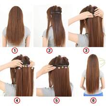 28 英寸长直发合成接发，隐形无缝蓬松夹式假发，女士适用，耐热纤维材质，可加热拉伸 - 彩色 - 查看 9