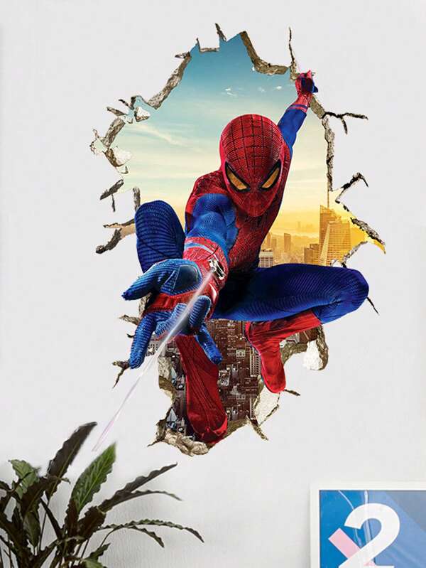 Marvel Marvel 2D Three-Dimensional Wall Through Spider-Man Wall Stickers Living Room Bedroom Decorative Background Wall Stickers Can Be Removed To Celebrate The New Home Housewarming Gift