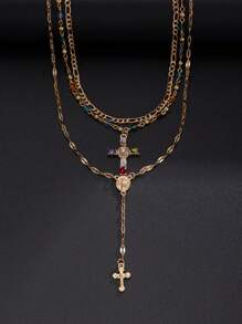 Fashionable Diamond Studded Cross Necklace, Men's High-End Sense, Hip-Hop Niche, Layered Collarbone Chain