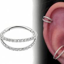 Argola Dupla de Piercing Dubhe com Zircônias - Feito em Titânio, Seguro para Pele Sensível - Kit 2-Prata - Visão 3