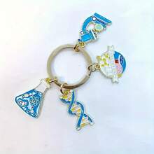 1 Peça Chaveiro de Liga Metálica com Pingente de Óleo Gotejante, Químico, DNA, Microscópio e Béquer - Escolha Perfeita para Amantes da Ciência, Acessório Azul para Carro, Bolsa, Escola, Estilo Gótico Fofo Y2K - Azul - Visão 14